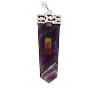 Reiki espiritual fe curativa piedra preciosa siete chakra palo collar plano colgante de amatista-Blessfull Healing