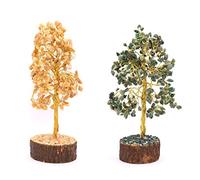 Reiki Gift Vastu Combo de árbol de alambre dorado Aventurina amarilla, Aventurina verde Meditación Feng Shui Decoración de mesa Árbol-Bendición curación completa