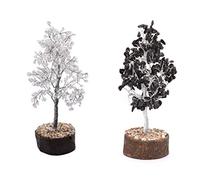 Reiki Gift Vastu Silver Wire Combo Crystal Cuarzo, Turmalina negra Meditación Feng Shui Decoración de mesa Árbol-Bendición curativa