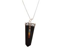 Reiki Healing Crystal Gemstone Black Obsidian 7 Chakra Stick Colgante plano Collar-Blessfull Healing