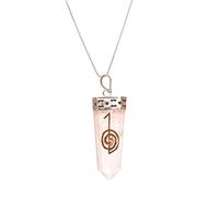 Reiki Healing Crystal Gemstone Rose Quartz Usui Symbol Flat Pendant Necklace-Blessfull Healing
