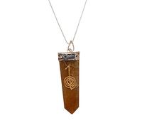 Reiki Healing Crystal Gemstone Yellow Citrine Usui Symbol Flat Pendant Necklace-Blessfull Healing