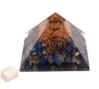 Reiki Lapislázuli Pirámide de Órgano de Cristal Puntos de energía Protección EMF Meditación Yoga Generador de energía Equilibrio Decoración espiritual para el hogar Con selenita-Blessfull Healing