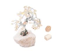 Reiki Meditación espiritual Equilibrio Fe Curación Vastu Gemstone Golden Citrine Tree Feng Shui Gift Vastu Table Decor Tree With Rose Desert Selenite/Cube Selenite-Blessfull Healing