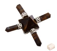 Reiki Pyramid Stone Spiritual Gift 4 puntos Tiger Eye Energy Generator con Selenite Cube-Blessfull Healing