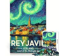 Reikiavik, Islandia︰ Rompecabezas Tierra del Sol de Medianoche para Adolescentes 1000 Piezas Mejora la Memoria Alivio de la Tensión Bordes Precisos Pieza de Bellas Artes (38x52cm)