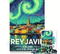 Reikiavik, Islandia︰ Rompecabezas Tierra del Sol de Medianoche para Adolescentes 1000 Piezas Mejora la Memoria Alivio de la Tensión Bordes Precisos Pieza de Bellas Artes (38x52cm)