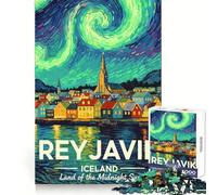 Reikiavik, Islandia ︰ Tierra del Sol de Medianoche Rompecabezas para Adultos 1000 Piezas Juguete para ejercitar la Mente Pasatiempo Tranquilo Diseño Montaje (38x26cm)