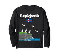 Reikiavik souvenir frailecillo colonia acantilados mar bandera de Islandia Manga Larga