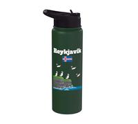 Reikiavik souvenir frailecillo colonia acantilados mar bandera de Islandia Stainless Steel Insulated Water Bottle