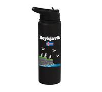 Reikiavik souvenir frailecillo colonia acantilados mar bandera de Islandia Stainless Steel Insulated Water Bottle