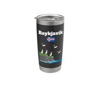 Reikiavik souvenir frailecillo colonia acantilados mar bandera de Islandia Vaso térmico de acero inoxidable de doble pared