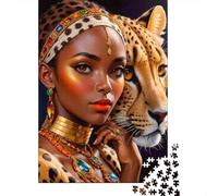 Reina Africana con Leopardo Set De Rompecabezas 1000 Piezas, Cartón Premium, Regalo Cumpleaños, Juego De Reto Difícil 70x50cm/1000pcs