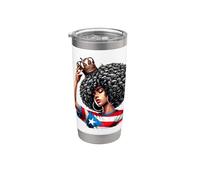 Reina Afro Boricua Princesa Puertorriqueña Bandera Corona Vaso térmico de acero inoxidable de doble pared