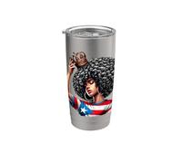 Reina Afro Boricua Princesa Puertorriqueña Bandera Corona Vaso térmico de acero inoxidable de doble pared