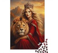 Reina con león Rompecabezas Estilo Retrato Real fantástico Clásico 3 Capas Cartón 1000 Piezas, Desafío Duro, Alivio Estrés, Regalo Coleccionista Familiar 52x38cm/1000pcs