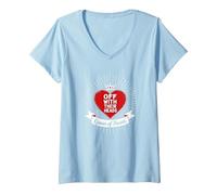 Reina de Corazones Fuera con la Cabeza Real Decreto Camiseta Cuello V, Mujer, Azul Bebé, XL