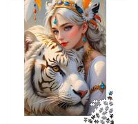 Reina de fantasía con Tigre Paquete De 1000 Piezas Papel Ecológico Personas Que Aman Entrenamiento Cerebral Portátil Fácil Almacenar Rompecabezas 52x38cm/1000pcs