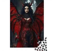 Reina Demonio Oscura Puzzles Desafiantes para Adultos: Mujer Diablo con Vestido Rojo Juegos Educativos Adecuados para Aliviar el Estrés y Decoración de Pared 52x38cm/1000 Piezas