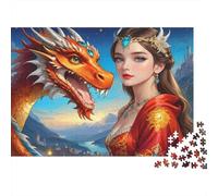 Reina Dragón Fantasía Rompecabezas de 1000 Piezas para Hombres Mujeres Adultos Princesa Dragón Castillo Premium Grueso Desafiante Duro Alivio del Estrés Regalo Familiar 52x38cm/1000pcs
