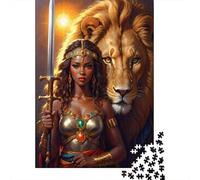 Reina Guerrera Amazona Puzzle de 1000 Piezas para Adultos: Reina Egipcia con León Juego Familiar Divertido y Desafiante y Gran Idea de Regalo 38x26cm/1000 Piezas