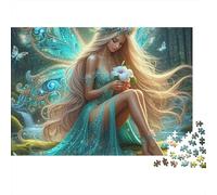 Reina Hada Fantasía Rompecabezas Regalo 1000 Piezas Adultos Hada Flor Bosque Verde Premium Grueso Resistente Desafiante Difícil Alivio Estrés 38x26cm/1000pcs