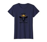 Reina lechera/Rey Vaca realeza Humor Divertido Granja Camiseta, Mujer, Azul Marino, L