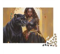 Reina Pantera Negra Rompecabezas Regalo 1000 Piezas Adultos Pantera Negra Mujer Trono Tribal Premium Grueso Resistente Desafiante Difícil Alivio Estrés 38x26cm/1000pcs