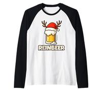 Reinbeer Santa Hat Funny Reindeer Couple Matching Christmas Camiseta Manga Raglan
