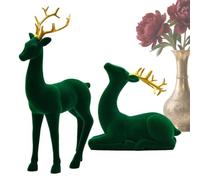 Reindeer Christmas Decor | Flocking Deer Figures | 2 Pieces Red And Green