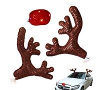 Reindeer Decor - LED Light-Up Christmas Car Costume, Funny Reindeer Antlers and Nose Set, Festive Holiday Accessory for Winter, Automotive Decoration, Red/Brown