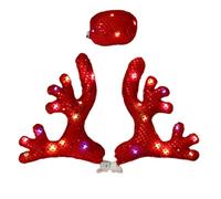 Reindeer Decor - Reindeer Antlers - Xmas Decoration | Cloth+ABS Sequin Car Antler Set - LED Lights | Waterproof Holiday Auto Ornament For Cars Trucks SUVs