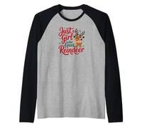 Reindeer Deer Red Reindeer Buck Christmas Xmas Girl Camiseta Manga Raglan
