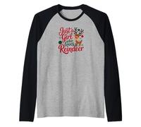Reindeer Deer Red Reindeer Buck Christmas Xmas Girl Camiseta Manga Raglan