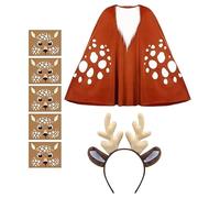 Reindeer Poncho Costume Women - Christmas Deer Outfit, Reindeer Cloak with Headband and Face Stickers | for Christmas Parties Cosplay Events Birthday Stage Performances | Cute Deer Costume Set