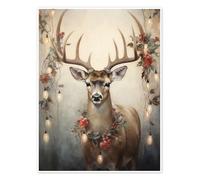 Reindeer With Garlands Póster de Olga Telnova 60 x 80 cm Cuadros Decoración para la pared