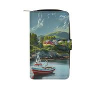 _Reine Village Lofoten Islands Norway - Cartera larga de piel sintética para mujer, organizador de mano para oficina y viajes