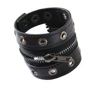 Reinforced Metal Closure Punk Cuff Adjustable Leather & Chain Link for Men Women Rock Fashion Grommet PU Leather Wristband