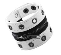 Reinforced Metal Closure Punk Cuff Adjustable Leather & Chain Link for Men Women Rock Fashion Grommet PU Leather Wristband