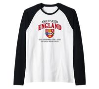 Reinos de Inglaterra anglosajona escudo letras negras Camiseta Manga Raglan
