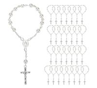Reinscer 30 unidades de perlas artificiales para bautizo, rosario, para bautizo, bautizo, comunión, favores, Acrílico y metal