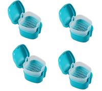 Reinscer 4 fundas para prótesis con colador, caja de almacenamiento para dientes postizos con soporte de red para viajes