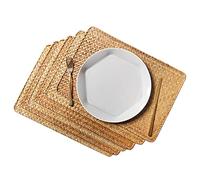 Reinscer Alfombra de cocina, manteles individuales tejidos, juego de 6, estera resistente al de algas marinas naturales, manteles individuales de cocina, decoración de mesa de comedor
