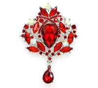 Reinscer Broche de gota vintage de cristal grande para mujeres o de boda accesorios de joyería rojo, Metal