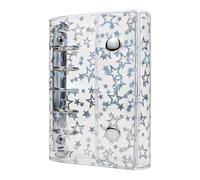 Reinscer Carpeta de PVC transparente A8 con 5 anillas, diseño de estrella brillante, de cuaderno rellenable, protección con 2 botones a presión