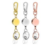 Reinscer Carrete de insignia extensible de 3 piezas, oro y plata y oro rosa, llavero de metal, llavero con clip para cinturón