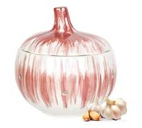 Reinscer Contenedor de ajos para mostrador con tapa, recipiente de cerámica ventilada para ajos, contenedor de almacenamiento para guardar su