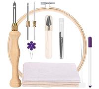 Reinscer Kit de costura de aguja de perforación, juego para principiantes con de bordado, lanzador de agujas ajustable, paño de tufting, gancho para alfombras