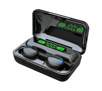 Reinscer Mini auriculares con micrófono, auriculares in-ear inalámbricos, IPX7, resistentes al agua, pantalla LED, auriculares inalámbricos para ciclismo, color negro