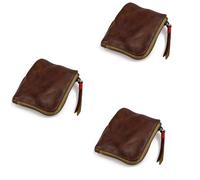 Reinscer Monedero de piel 3 unidades, para mujeres y hombres, estilo vintage, hecha a mano, mini tarjetero, bolsillo con cremallera, marrón